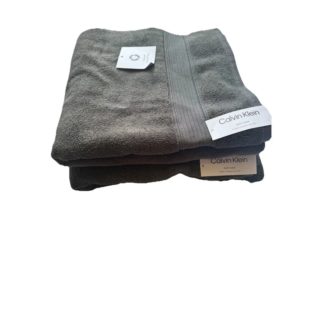 Calvin Klein  Bath Towel Set 2pcs Gray 100% Cotton New 30”X 56”